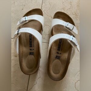 Birkenstock White and Tan Sandals